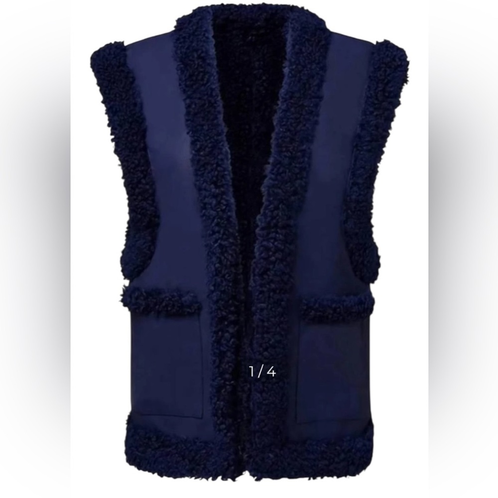 WeWoreWhat Curly Sherpa Vegan Leather Reversible Relaxed Fit Vest